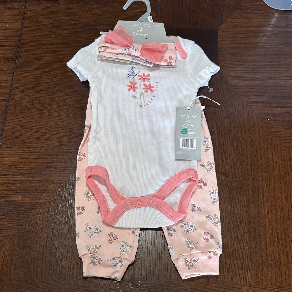 Le Top Floral Baby Set in Pink and White